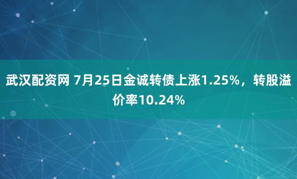 武汉配资网 7月25日金诚转债上涨1.25%，转股溢价率10.24%